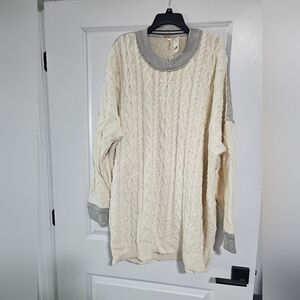 Free People Cream and Gray Cable Knit Sweater